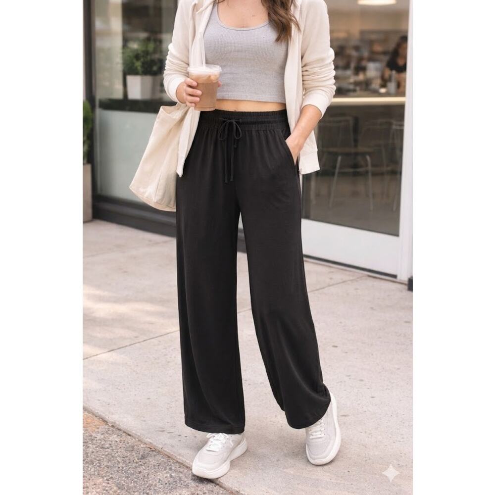Lou & Grey Black Wide Leg Drawstring Lounge Pants Size XL